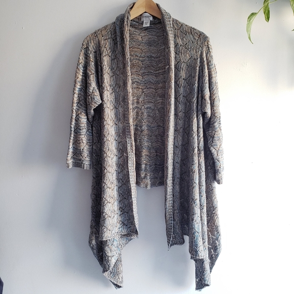 Chico's Pointelle Knit Open Front Waterfall Sweater Cardigan Multicolor 2 Large - Picture 1 of 12